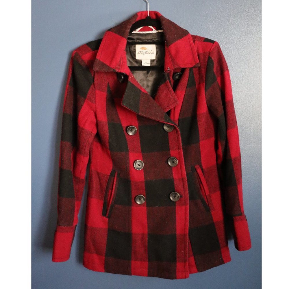 Bob Timberlake Red and Black Buffalo Plaid Peacoat